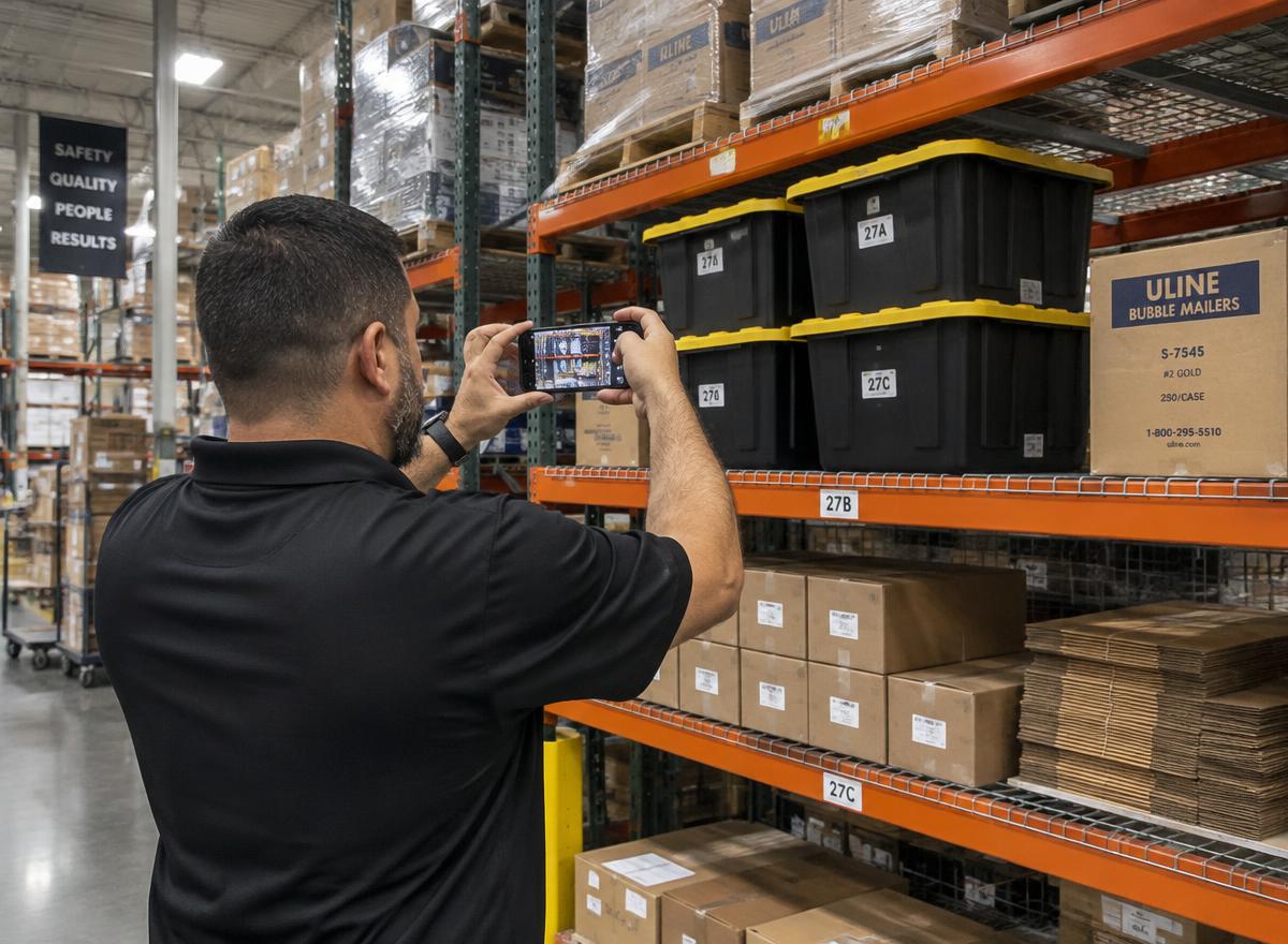 A regional manager walking the warehouse floor on a spot check